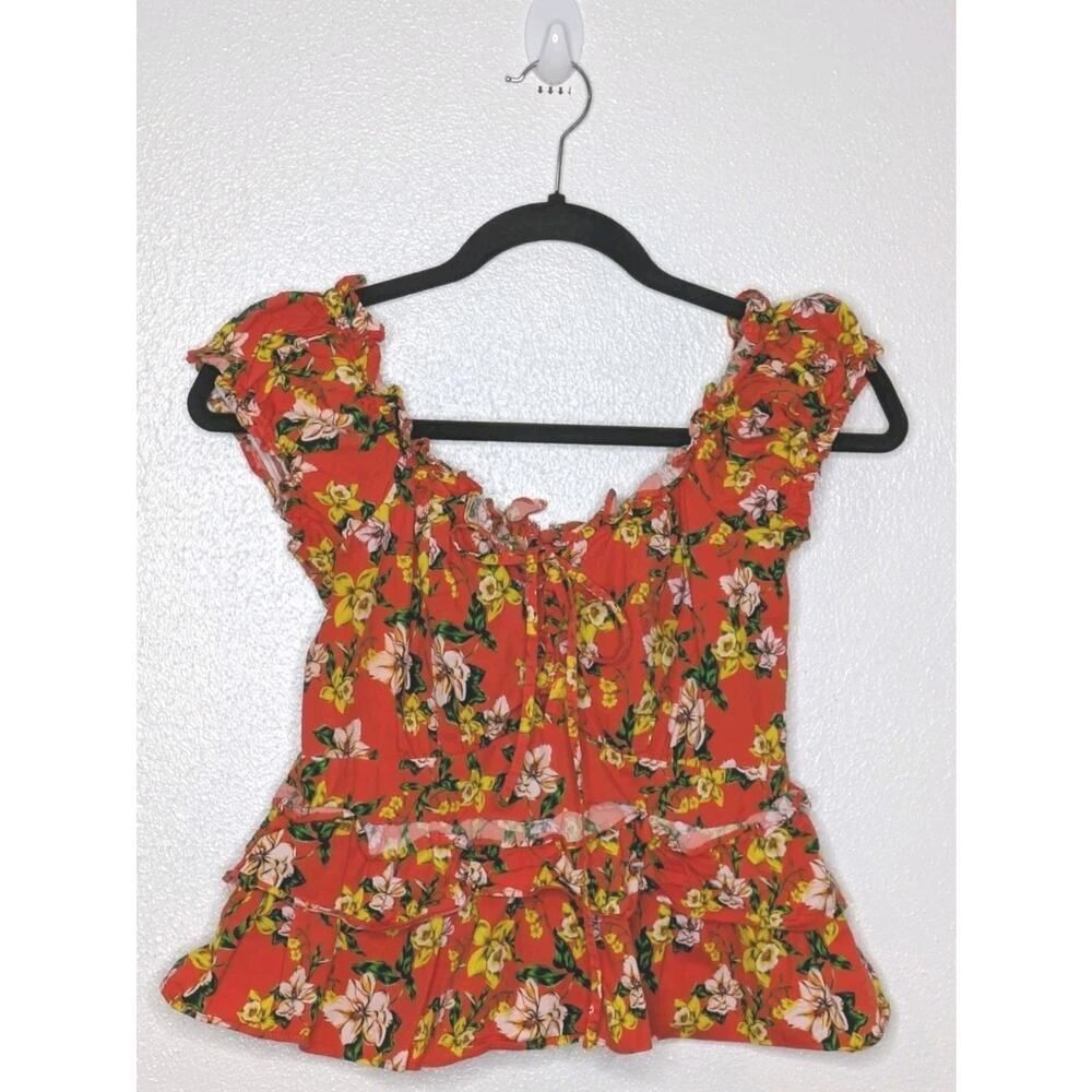Marissa Webb Floral Print Blouse Women's Size 6 Ruffle Sleeve V Neck Spring